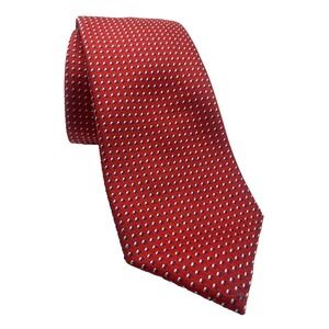 Chaps Ralph Lauren Men's Silk Tie 60"x3" Red white Geometric luxury designer‎